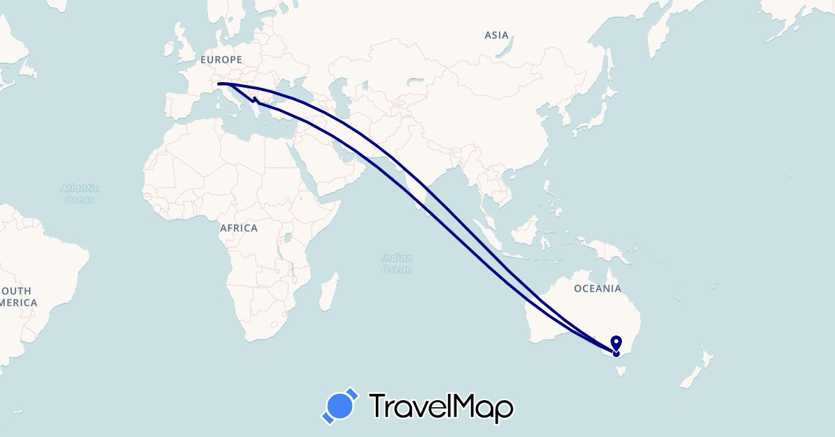 TravelMap itinerary: driving in Australia, Greece, Croatia, Italy, Macedonia (Europe, Oceania)